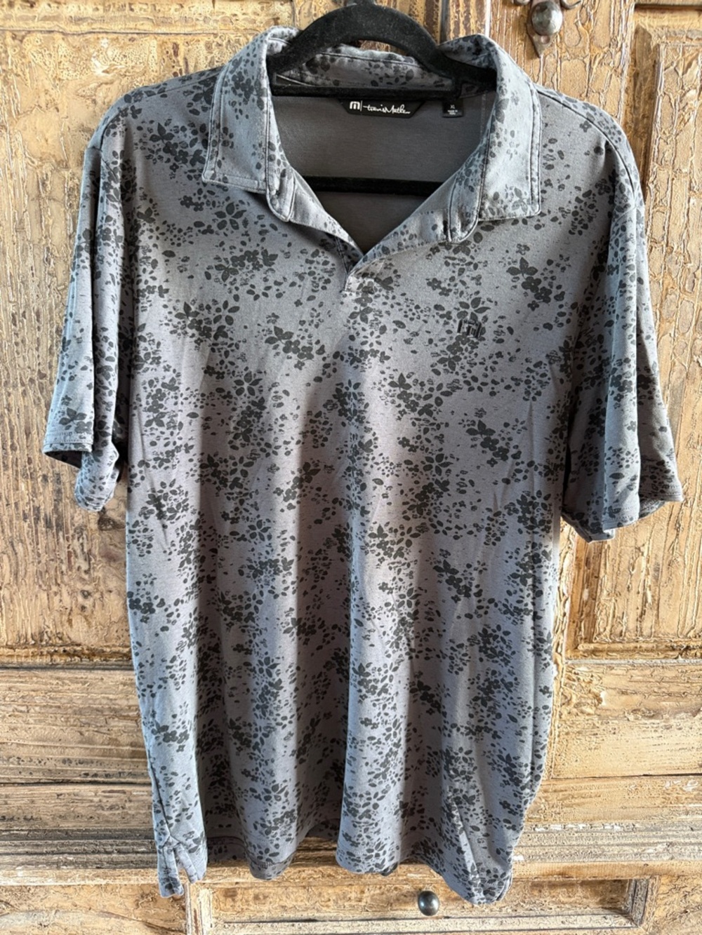 Travis Mathew Gray Polo with Black Floral Print